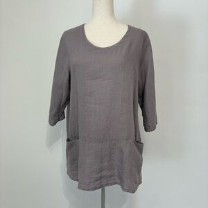 Match Point Linen Gray Tunic Blouse Lagenlook